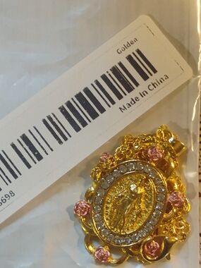 St.Mary Medal. Gold Over Copper With Rose Gold And Crystal Accents
